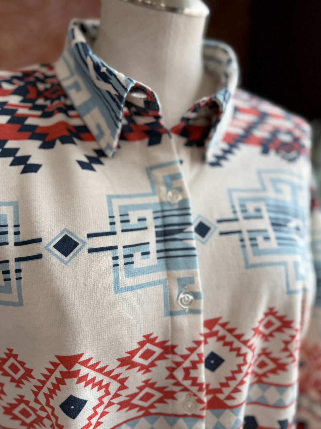 Knit Aztec Button Front Top