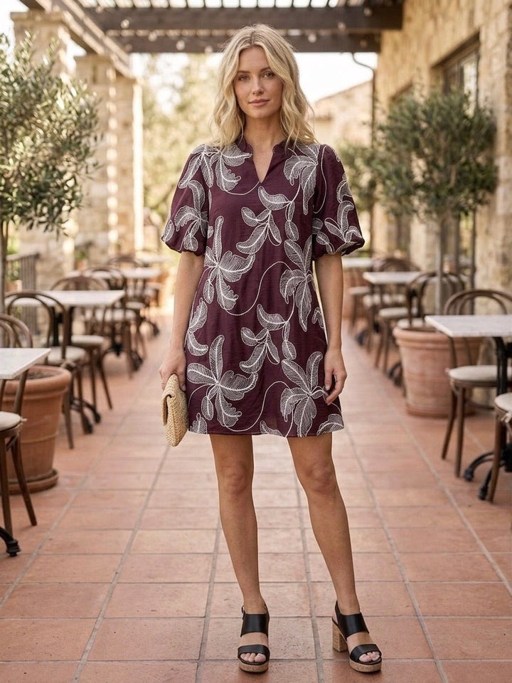 Embroidered Puff Sleeve Mini Dress - High Call Outfitters