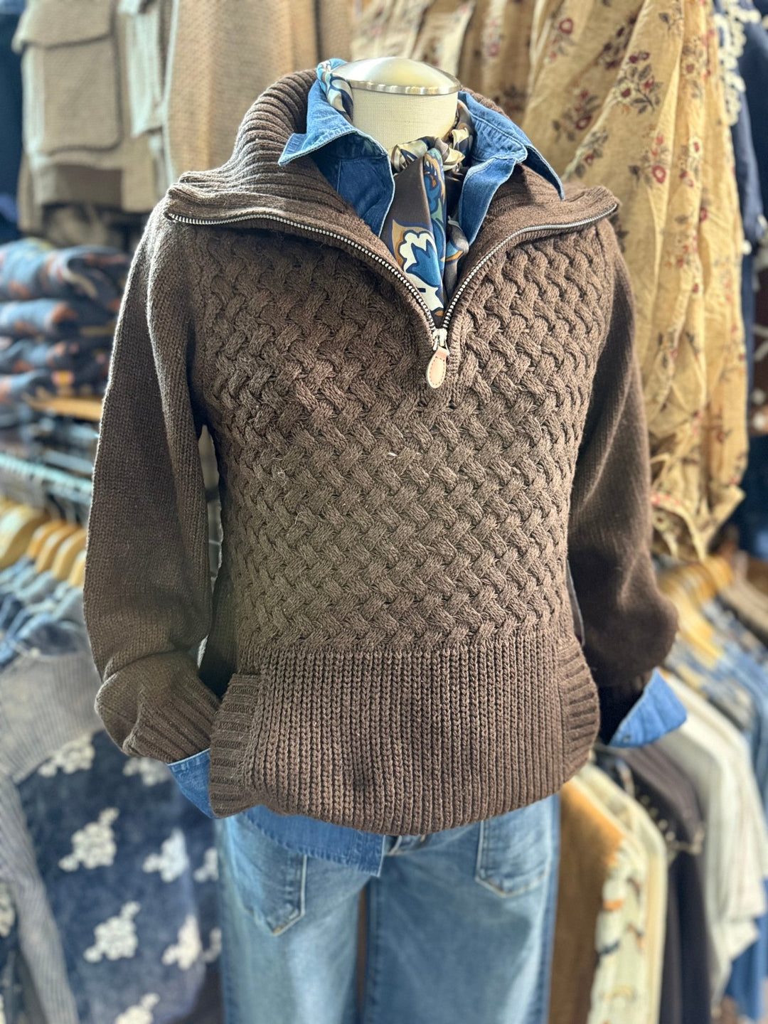 Cable Knit 1/4 Zip Sweater - High Call Outfitters