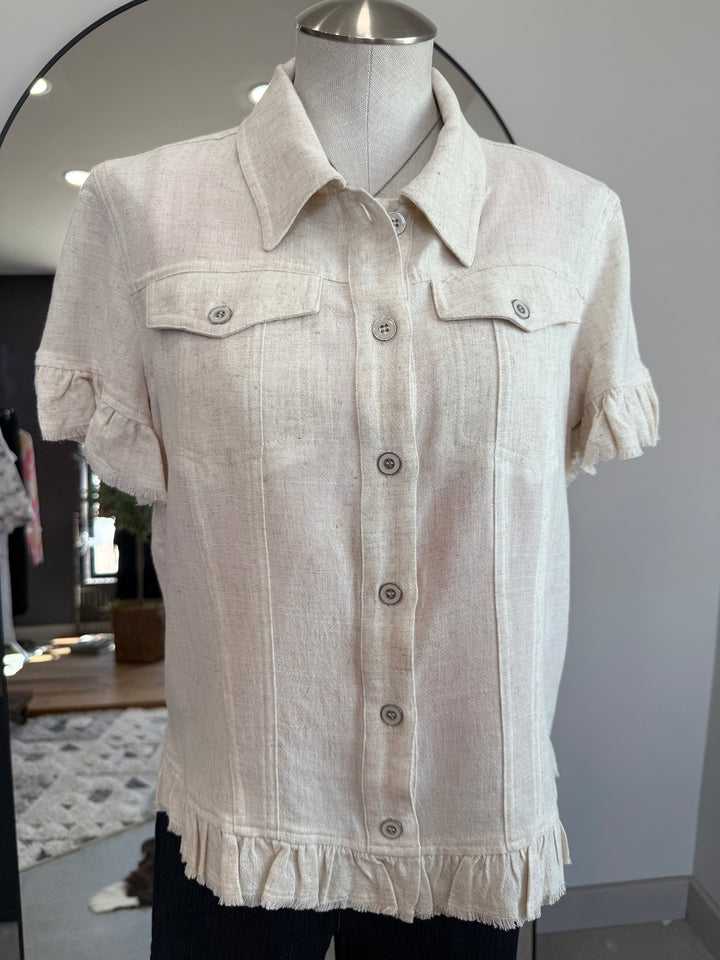 Ruffle Trim Linen Blend Jacket from Multiples