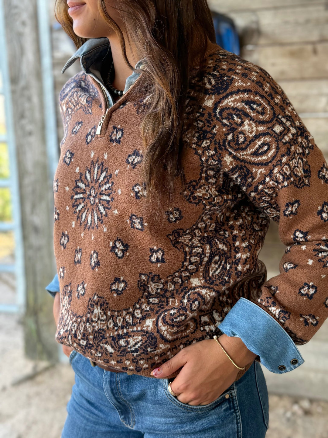 Bandana 1/2 Zip Sweater - High Call Outfitters