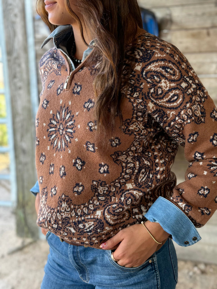 Bandana 1/2 Zip Sweater - High Call Outfitters