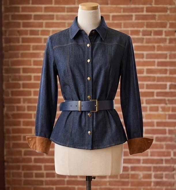 Denim Shirt with Faux Suede Tie