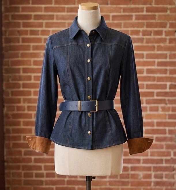 Denim Shirt with Faux Suede Tie - High Call Outfitters