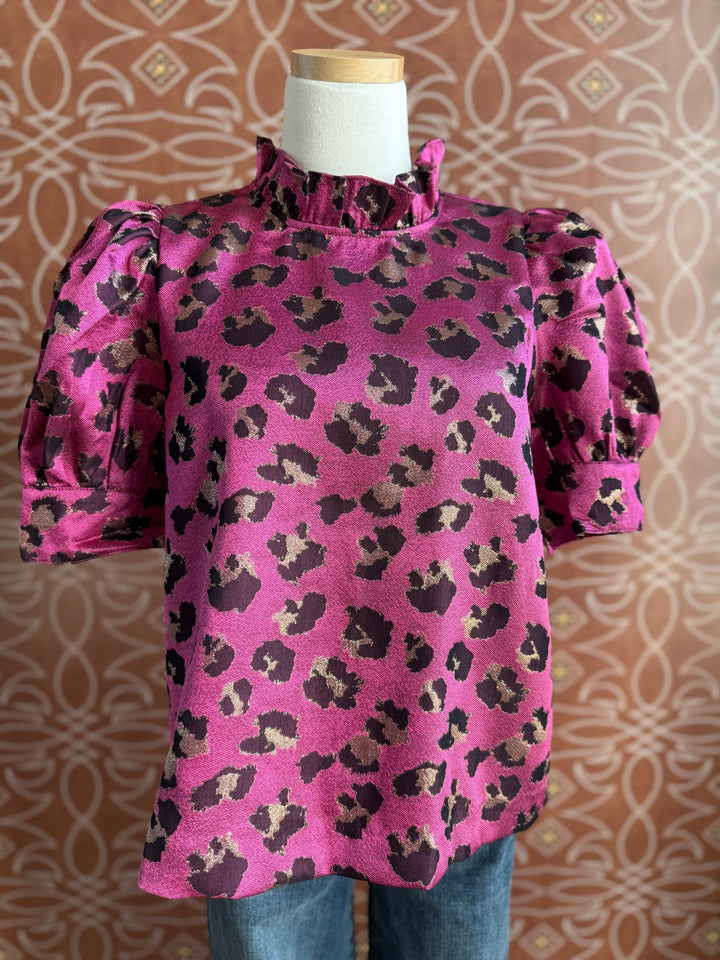 Jacquard Animal Print Top - High Call Outfitters