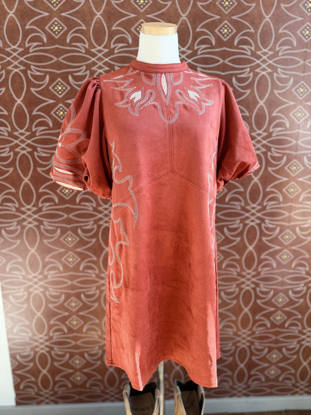 Faux Suede Puff Sleeve Dress from THML - High Call Outfitters