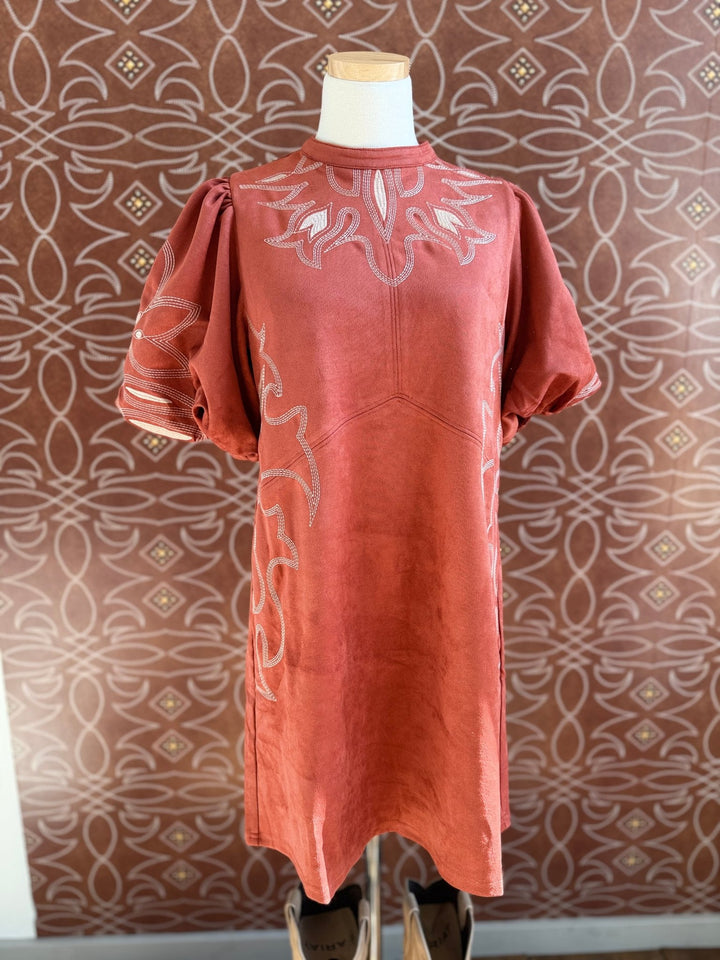 Faux Suede Puff Sleeve Dress from THML - High Call Outfitters