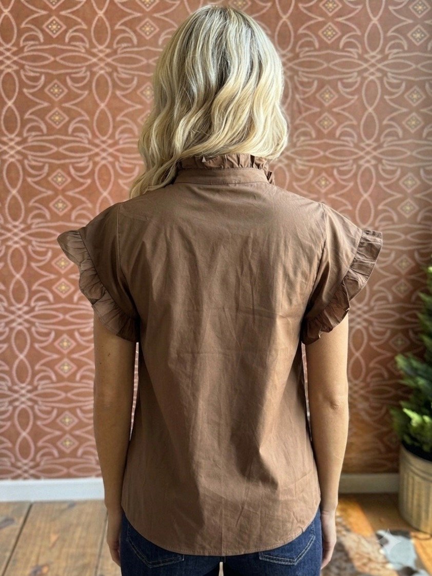 Ruffle Trimed Button front Top - High Call Outfitters