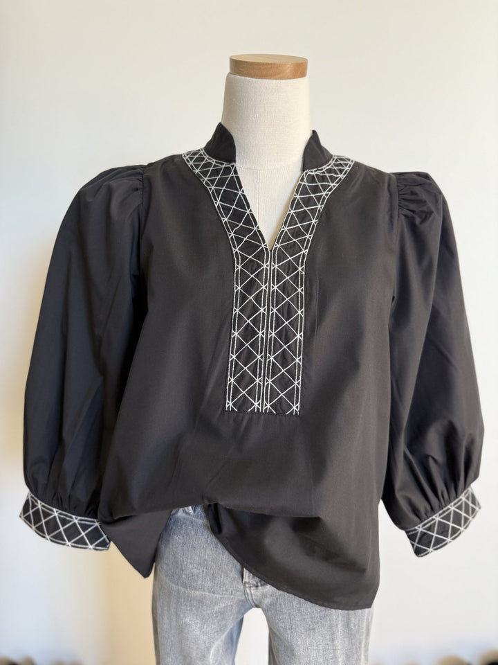 Embroidered Trim Top - High Call Outfitters