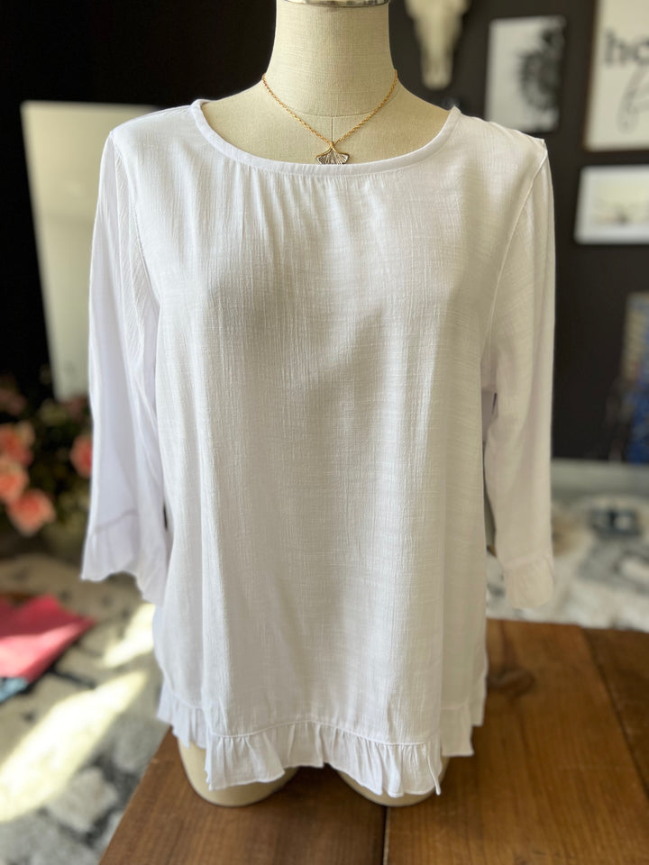 Ruffle Trim Top with Button Back from Multiples