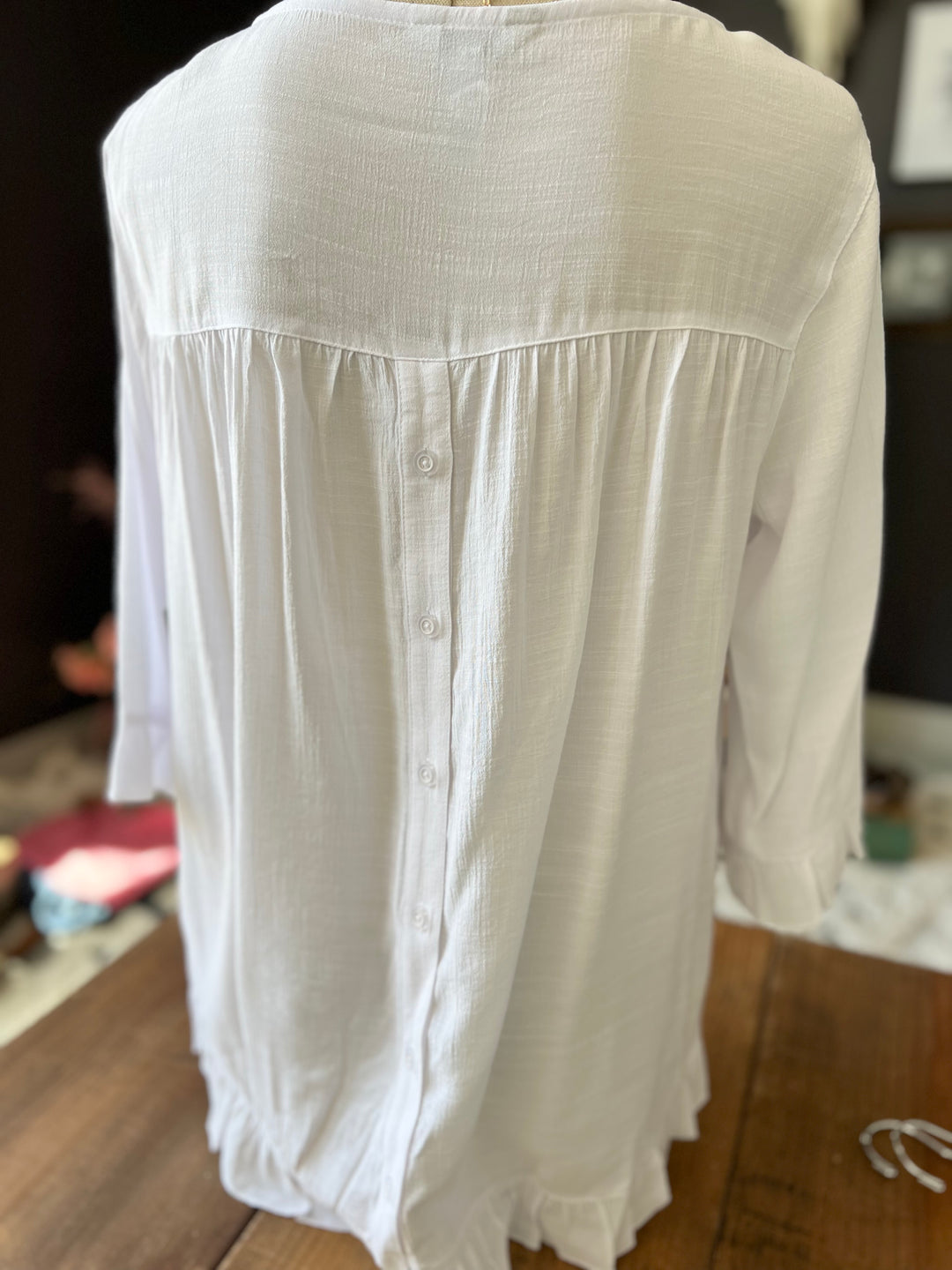 Ruffle Trim Top with Button Back from Multiples