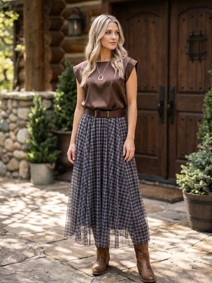 Gingham Inspired Print Skirt