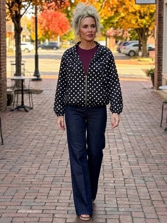 Polka Dot Zip Up Satin Jacket