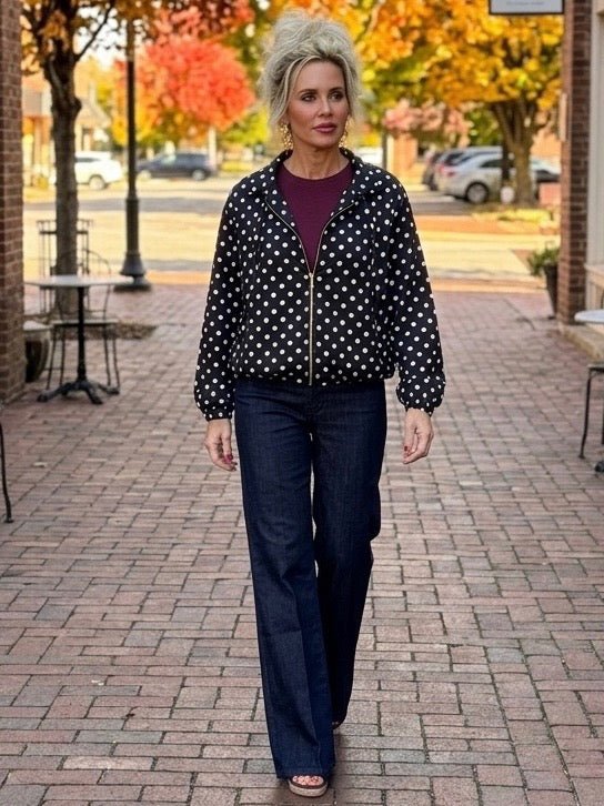 Polka Dot Zip Up Satin Jacket - High Call Outfitters