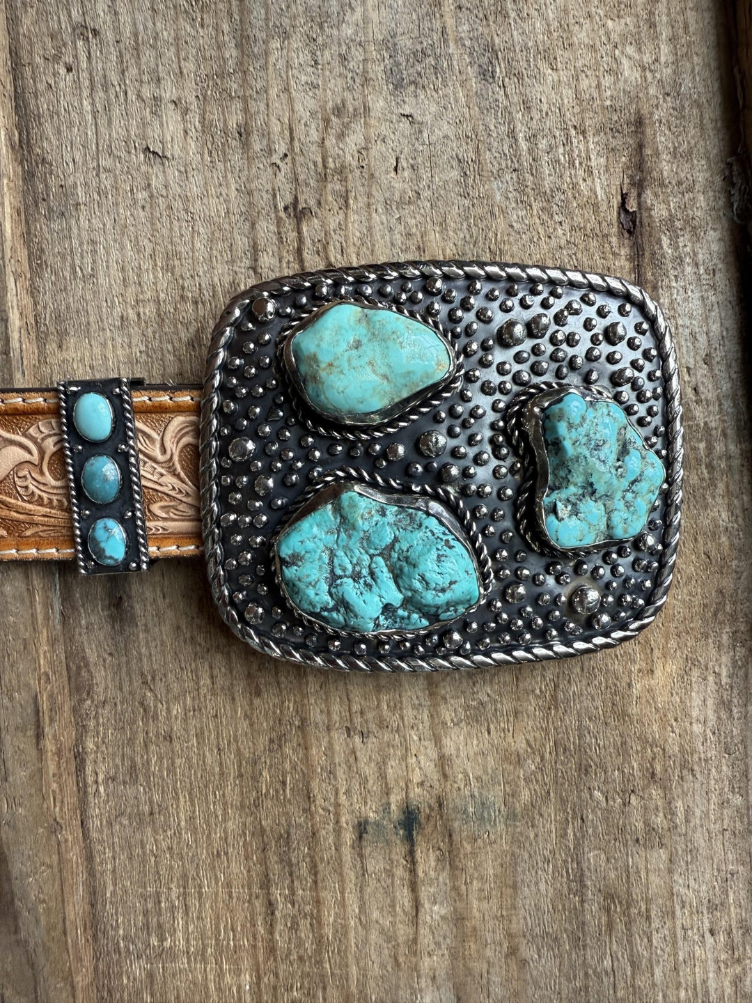 3 Stone Turquoise Belt Buckle from Paige Wallace - High Call Outfitters