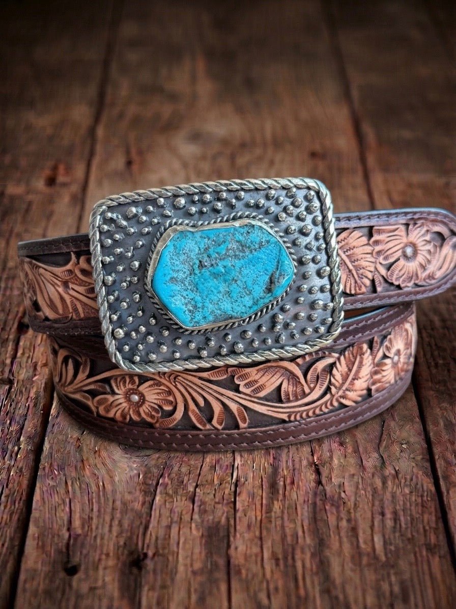 Small Square Dotted Turquoise Belt Buckle from Paige Wallace - High Call Outfitters