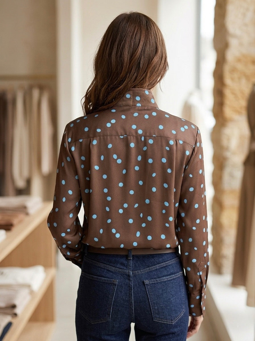 Polka Dot Hidden Button Placket Top