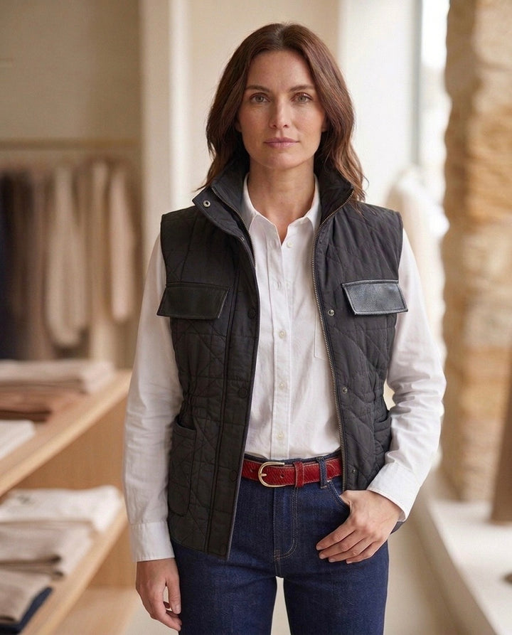 Quilted Vest with Pleather Trim Details