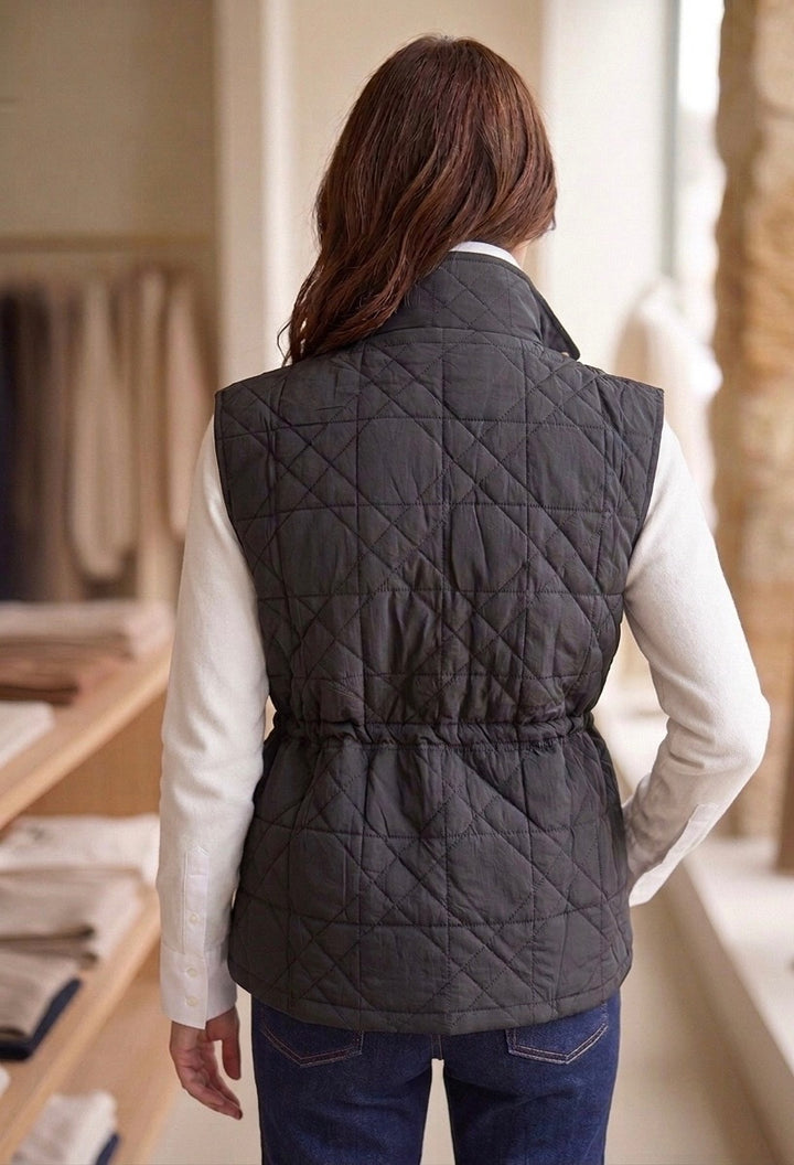 Quilted Vest with Pleather Trim Details