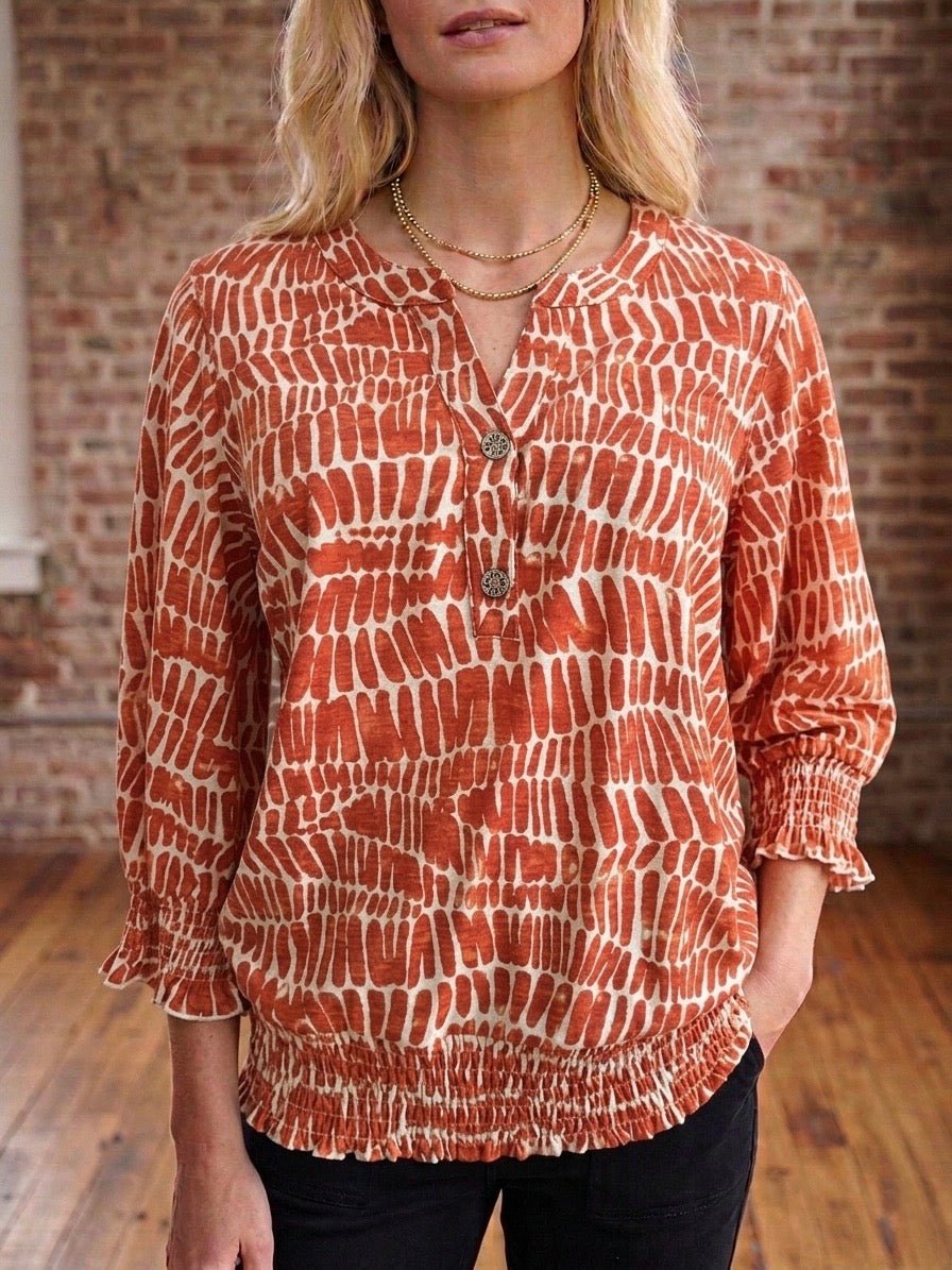 2 Button Smocked Waist Top from Multiples - High Call Outfitters