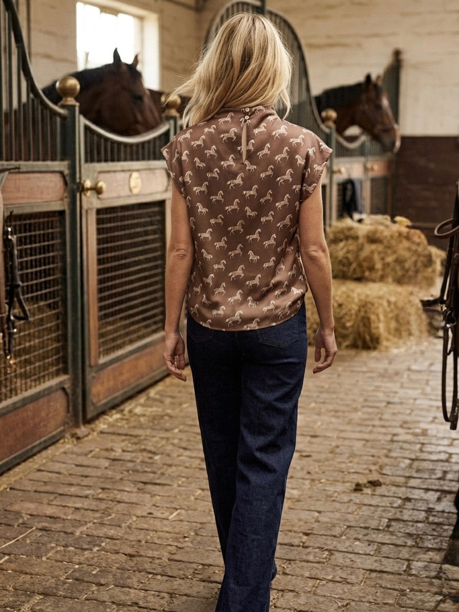 Satin High Neck Horse Print Top from THML