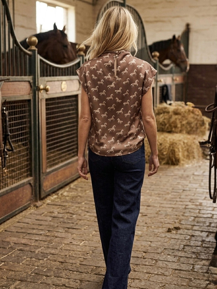 Satin High Neck Horse Print Top from THML