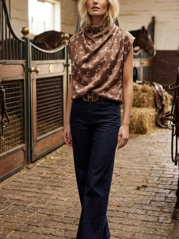 Satin High Neck Horse Print Top from THML