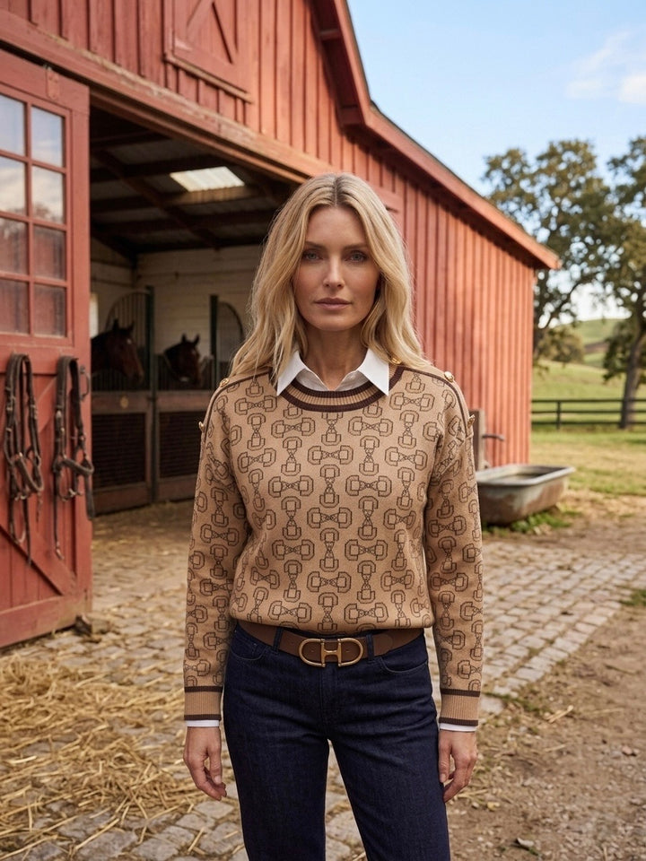 Print Sweater with Button Shoulder Detailing from THML
