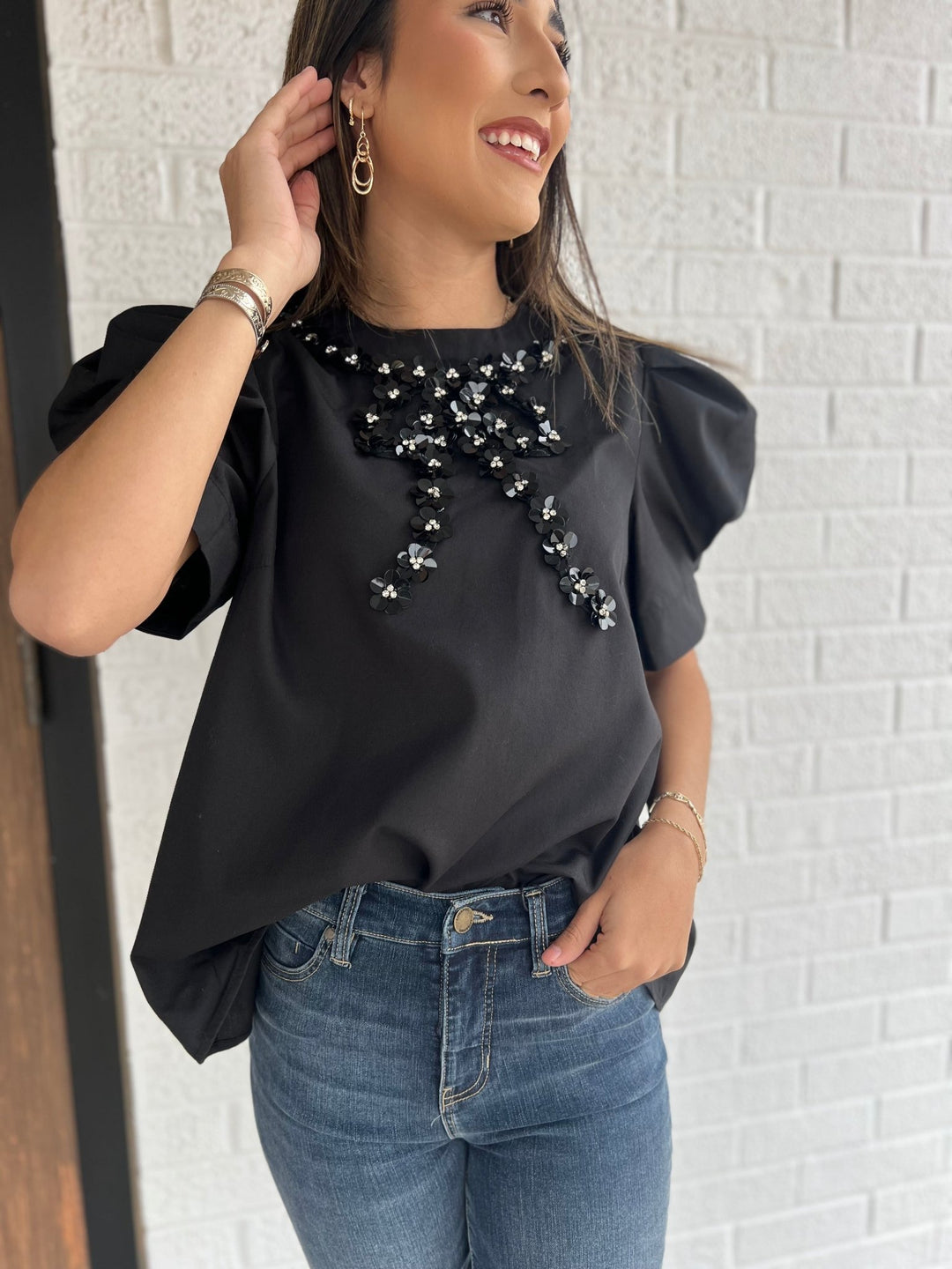 Embellished Bow Top - High Call Outfitters