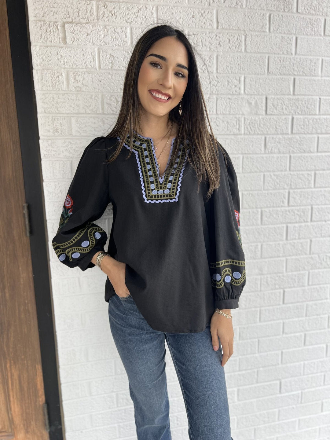 Embroidered Stitch Top - High Call Outfitters