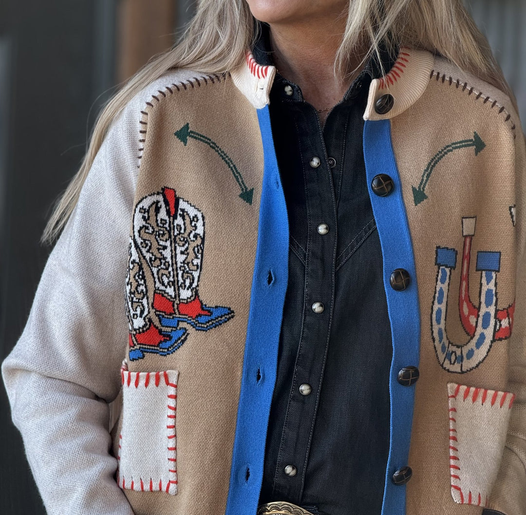 Western Theme Embroidered Sweater Cardigan from THML - High Call Outfitters