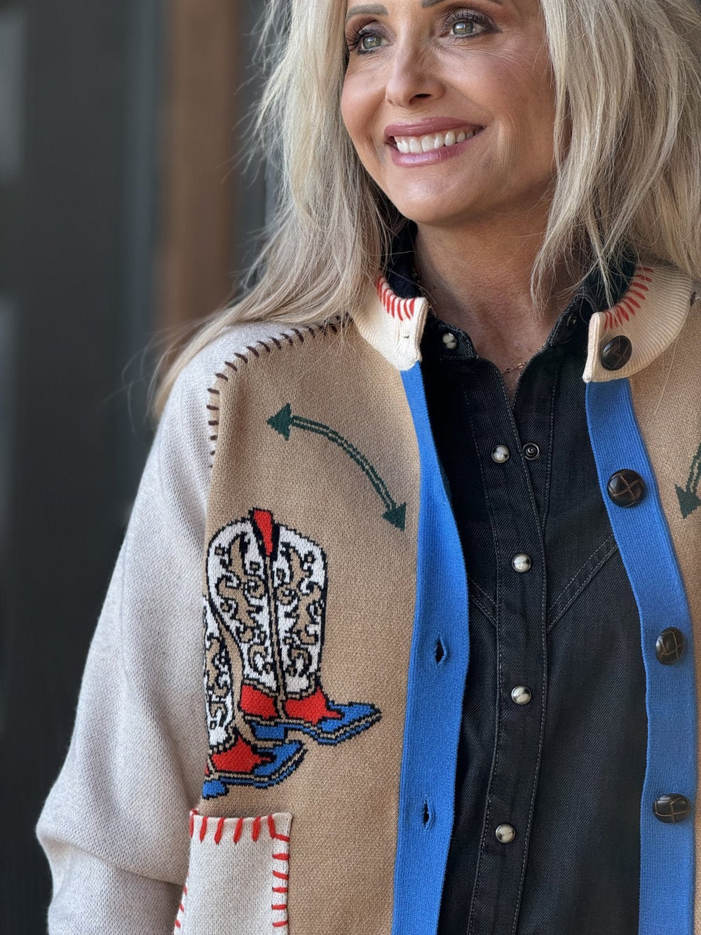Western Theme Embroidered Sweater Cardigan from THML - High Call Outfitters