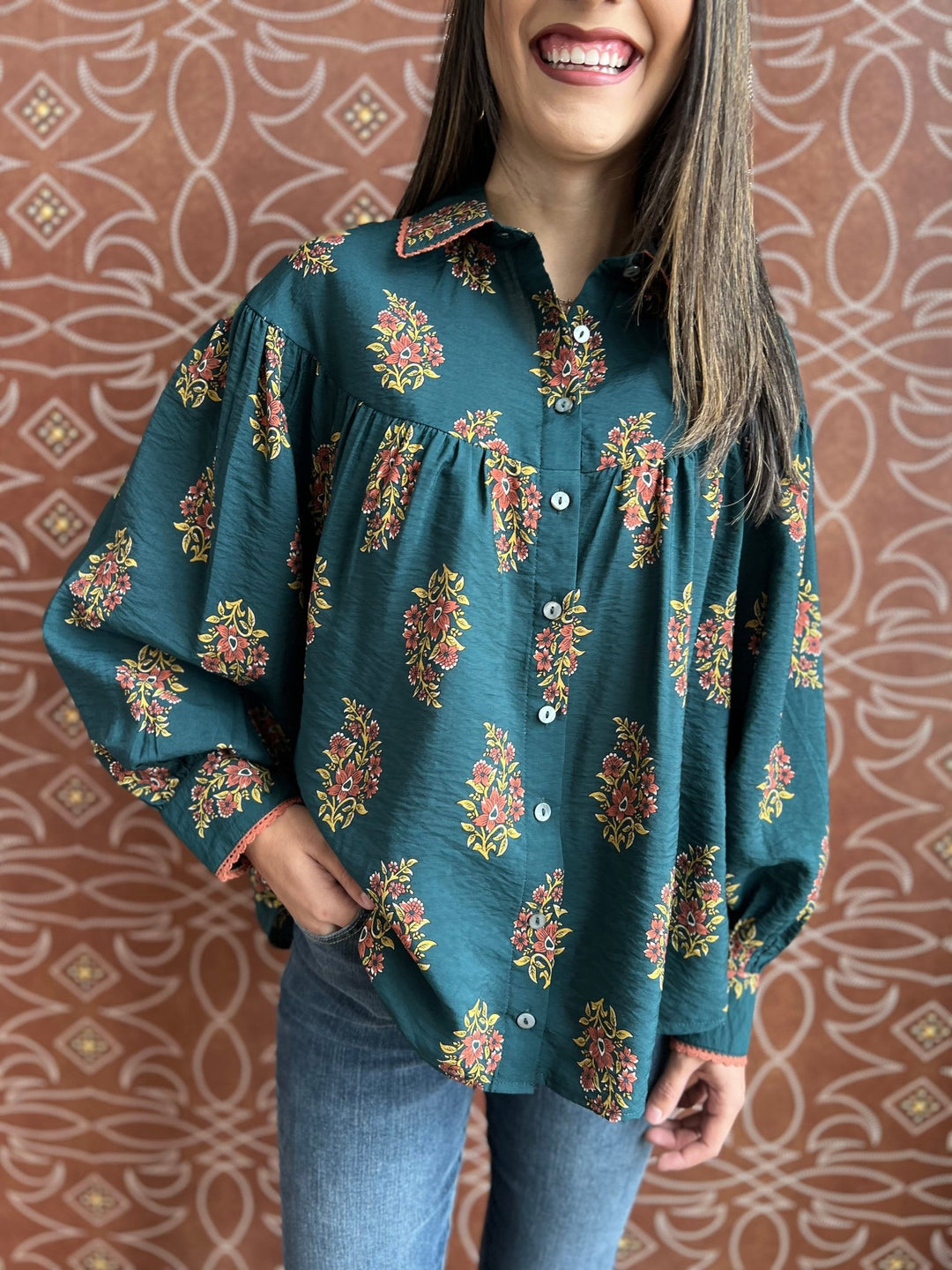 Floral Print Button Down Shirt - High Call Outfitters