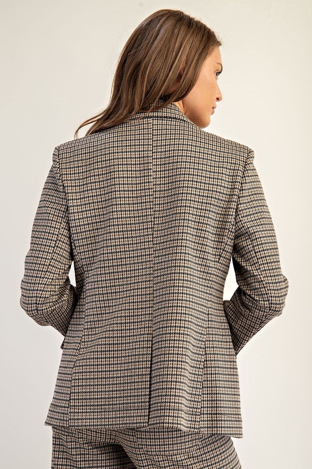 Houndstooth Pattern Long Sleeve Blazer - High Call Outfitters