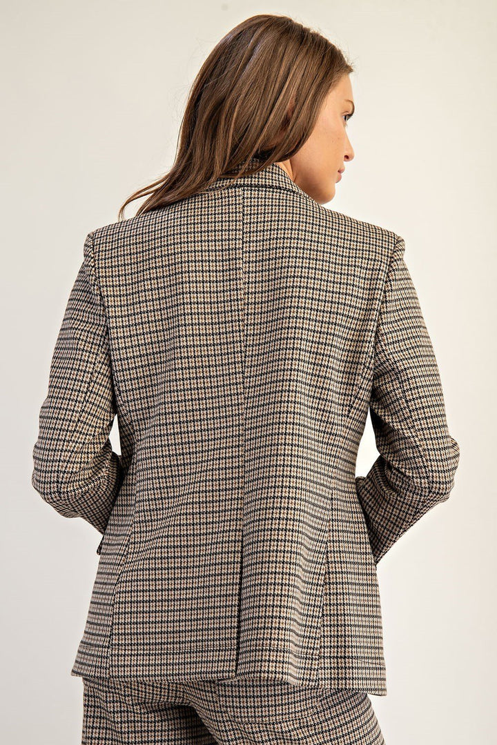 Houndstooth Pattern Long Sleeve Blazer - High Call Outfitters