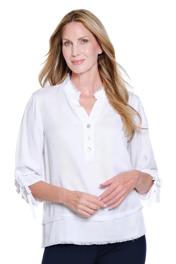 3/4 Drawstring Sleeve Double Fringe Hem Pullover from Multiples - High Call Outfitters