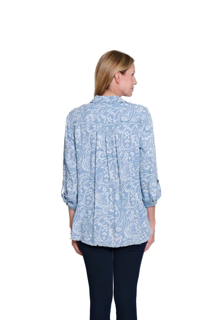 Roll Tab Long Sleeve Print Top from Multiples - High Call Outfitters