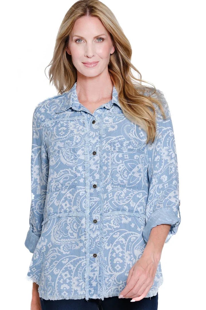Roll Tab Long Sleeve Print Top from Multiples - High Call Outfitters