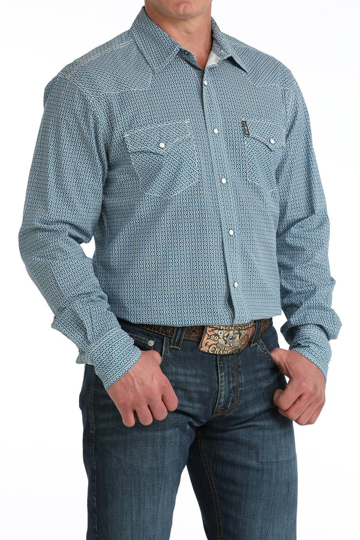 Mens Blue Modern Fit Print Snap Front Shirt from Cinch - High Call Outfitters