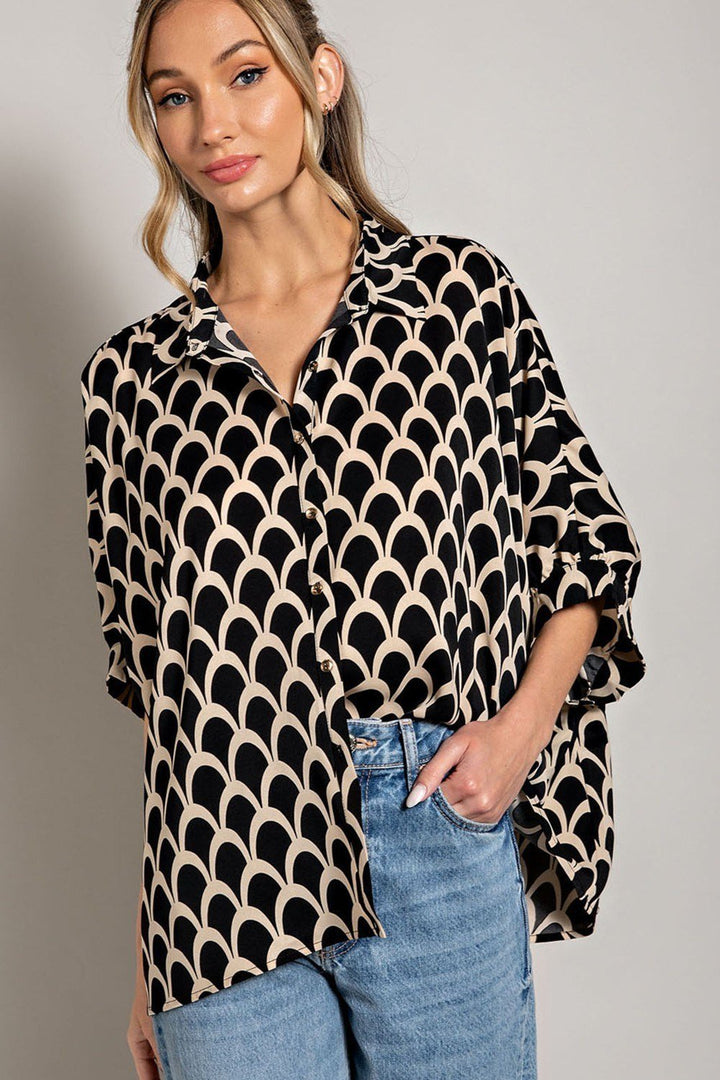 Print Button Down Blouse - High Call Outfitters