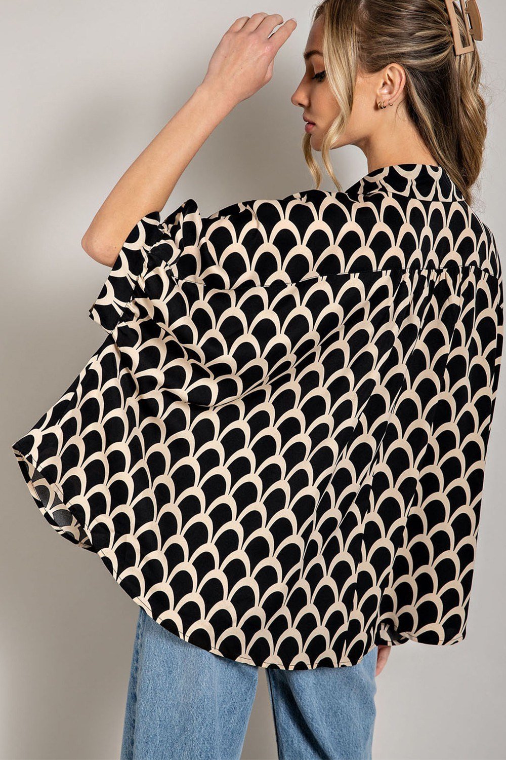 Print Button Down Blouse - High Call Outfitters