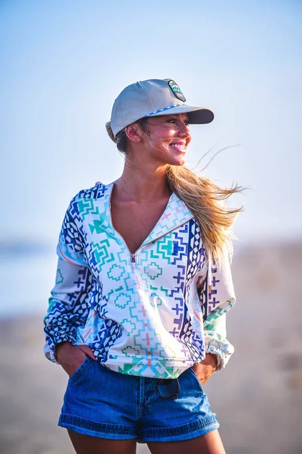 Mazatlan Women's Gardenia Cream Hoody with Multi Color Aztec Pattern All Over from Hooey - High Call Outfitters