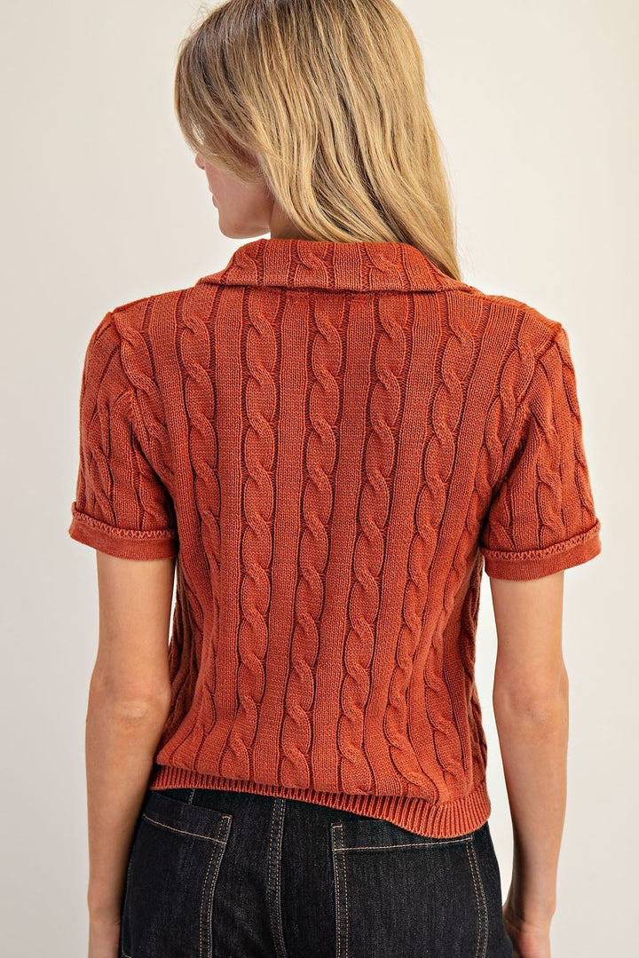 Cable Knit Henley Cropped Sweater