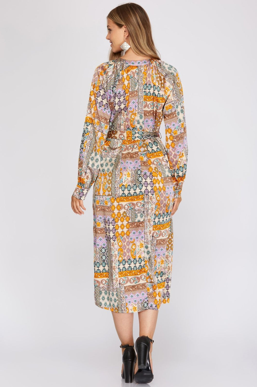 Patchwork Midi Dress from She & Sky - High Call Outfitters