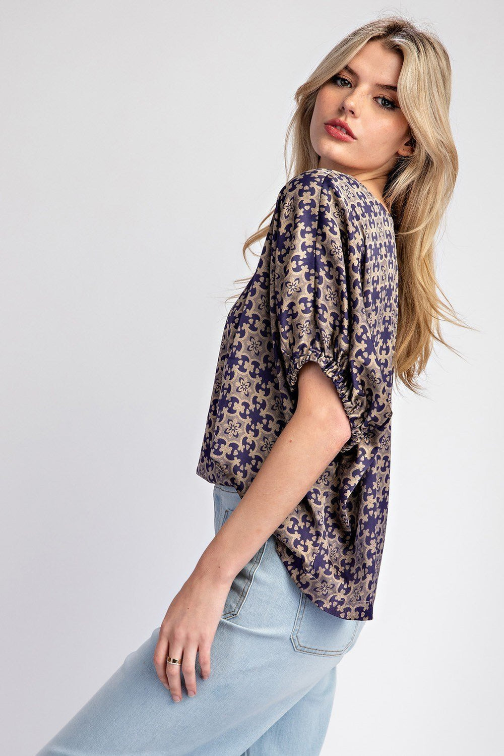 Satin Print Dolman Sleeve Top - High Call Outfitters