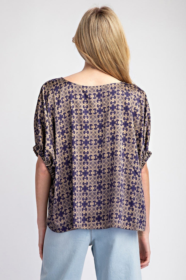 Satin Print Dolman Sleeve Top
