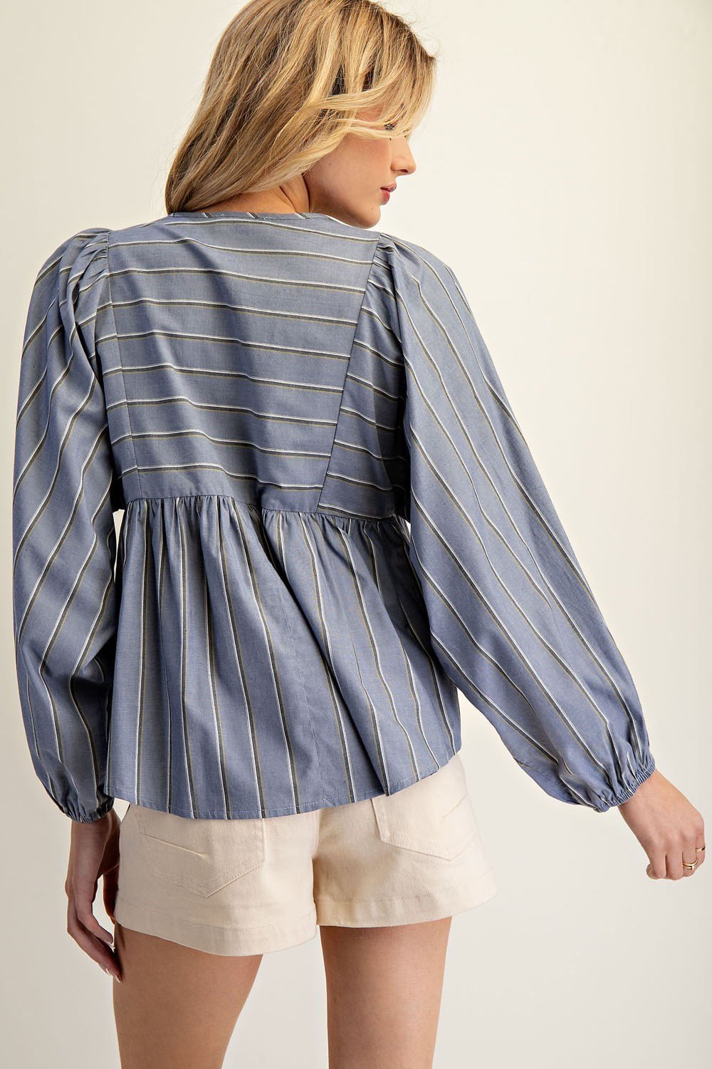 Stripe Paneled Drawstring Top - High Call Outfitters