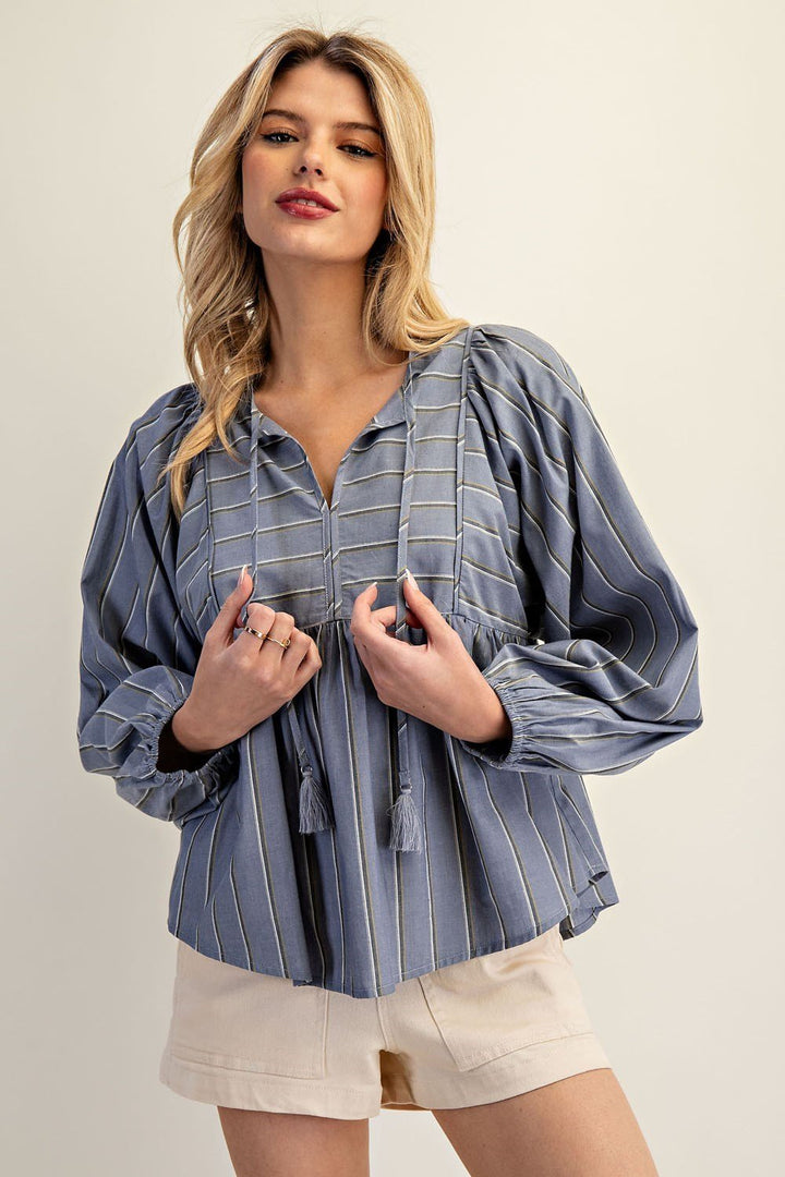 Stripe Paneled Drawstring Top