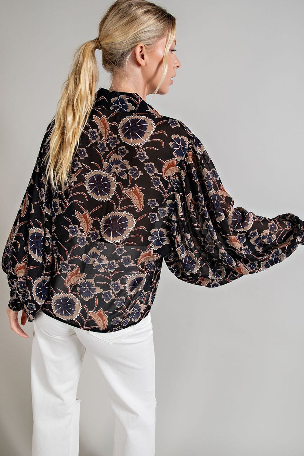 Puff Sleeve All Over Print Top - High Call Outfitters