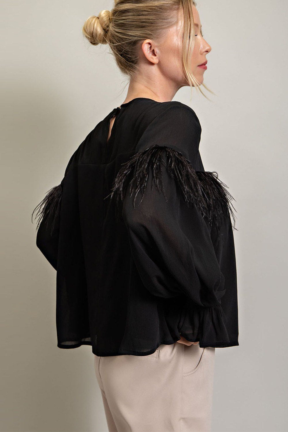 Feathered Long Sleeve Top